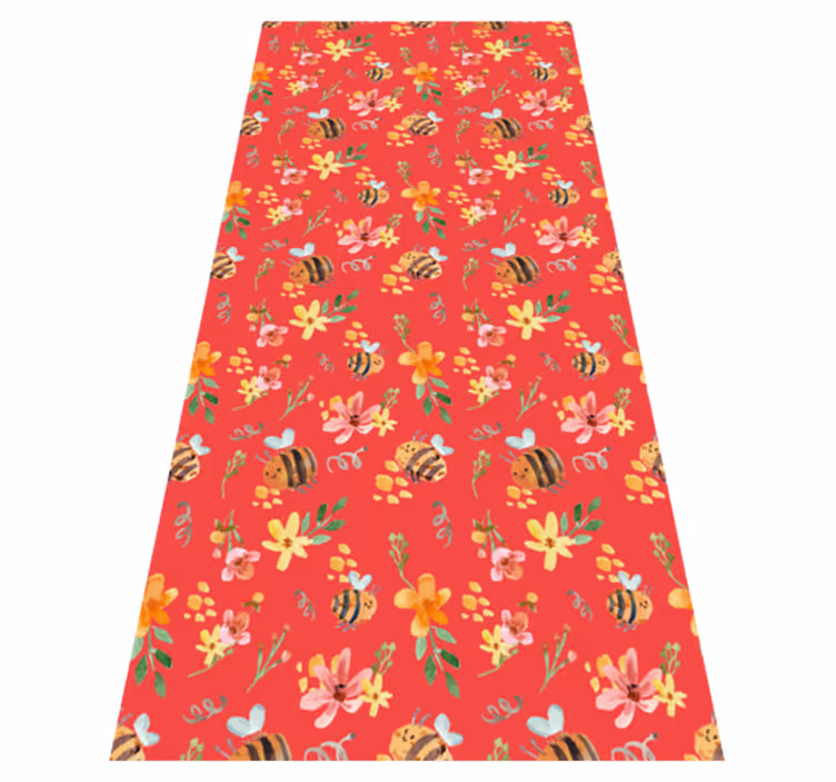 Tapete vinílico sala de estar abelha e flores retrô - TenStickers