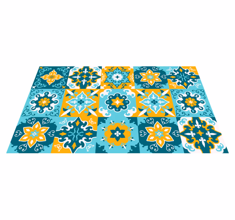 Tapete de vinil para quarto azulejos amareloa e azuis - TenStickers