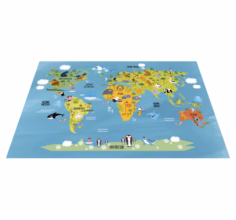 Tapete do vinil infantil mapa mundo animal - TenStickers