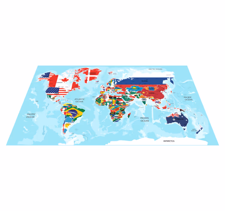Tapete do vinil mapa mundo bandeiras  - TenStickers