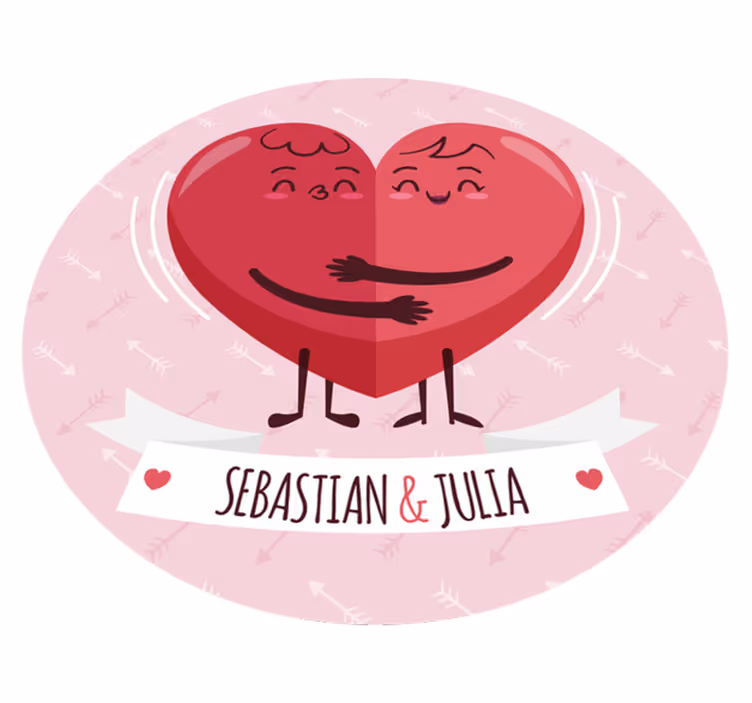 Tapete de vinil com nome corações abraçando-se - TenStickers