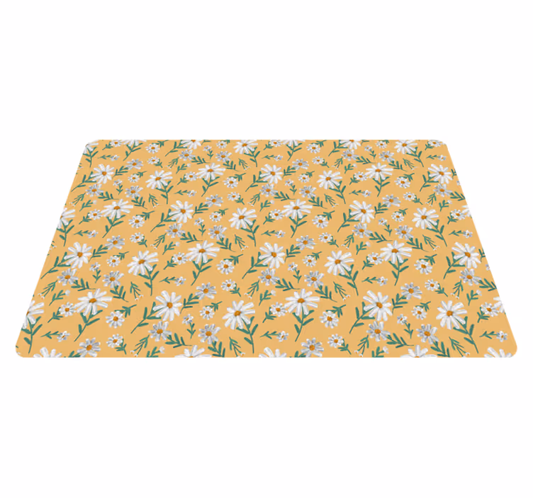  Tapete de vinil floral Margaridas dos anos 70 fundo amarelo - TenStickers