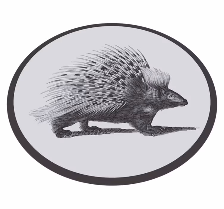 Tapete de vinil animal preto e branco do porco-espinho arte - TenStickers