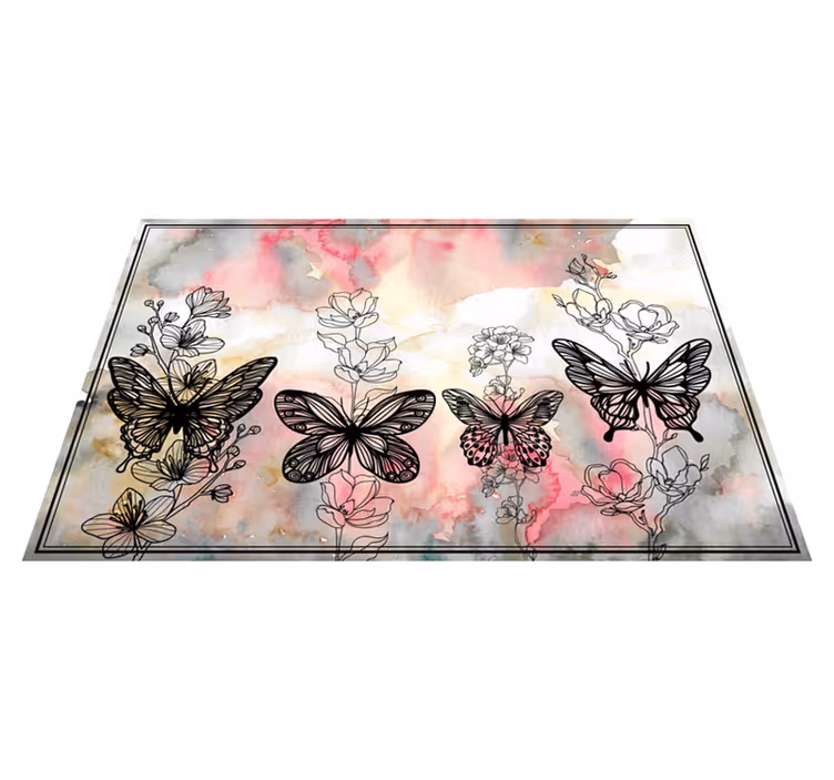Tapete vinílico flores e plantas padrão floral de borboleta - TenStickers
