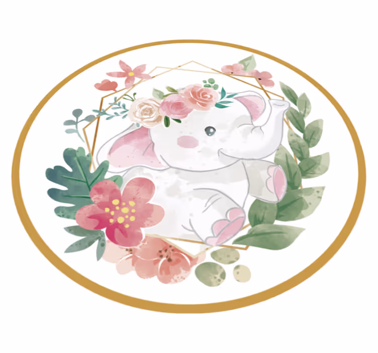 Tapete vinílico infantis circular de elefante floral - TenStickers