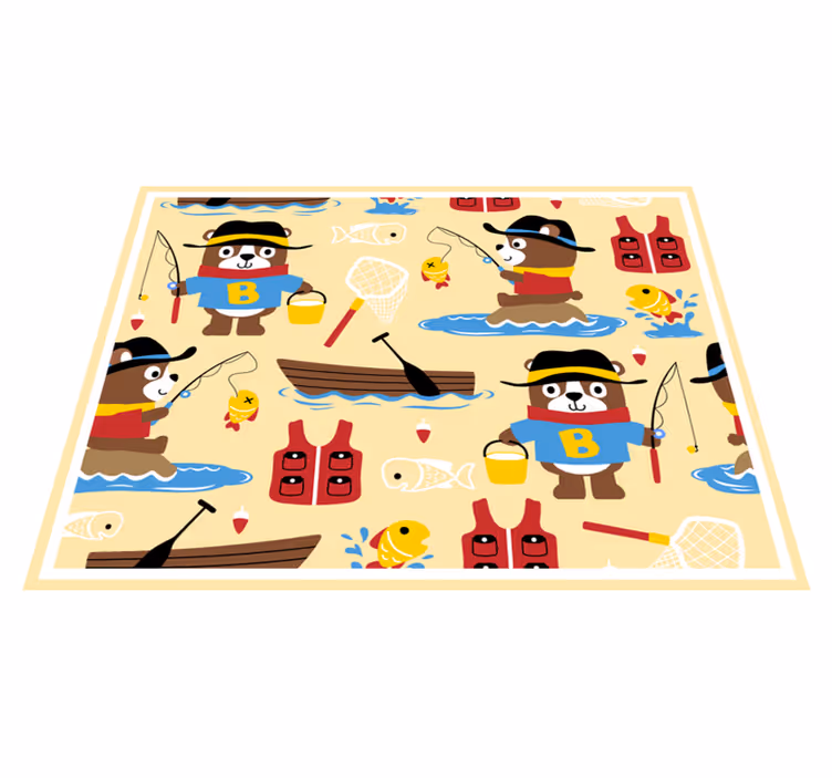 Tapete vinílico infantis aventura de urso de pesca - TenStickers