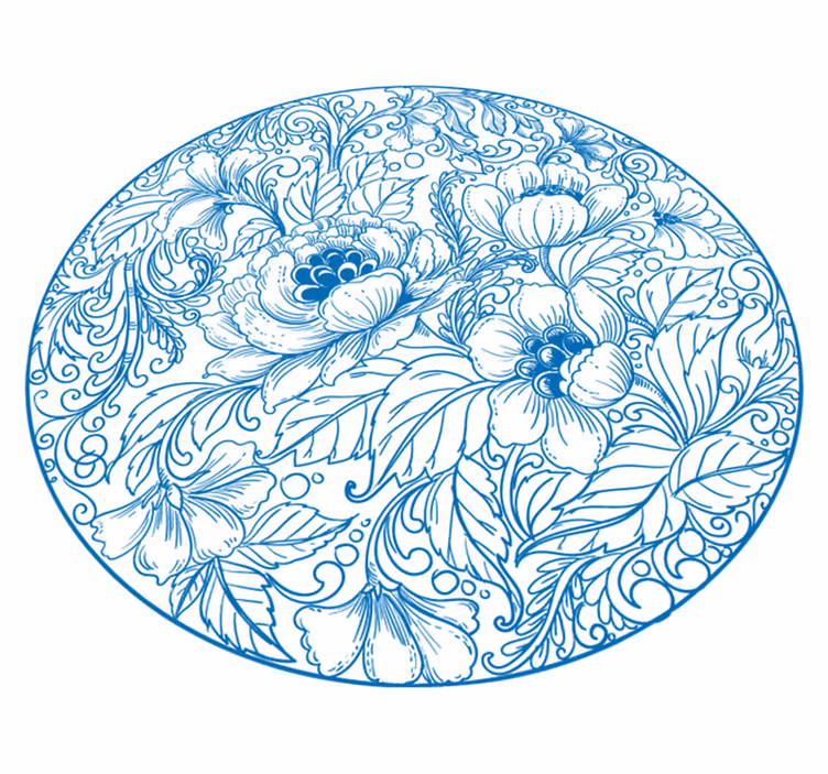Tapete vinílico flores e plantas padrão floral redondo - TenStickers