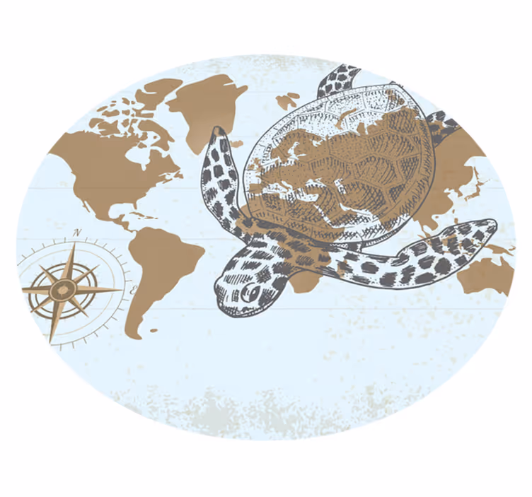 Tapete vinílico de mapa mundial mapa da bússola da tartaruga - TenStickers