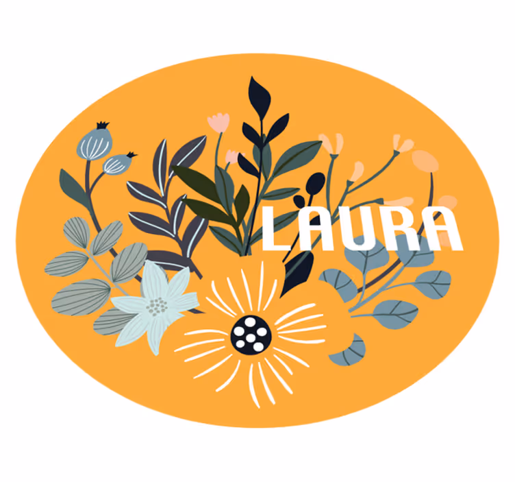 Tapete vinílico com nome emblema floral personalizado - TenStickers