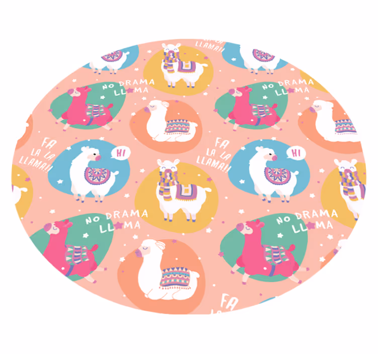 Tapete em vinil infantil círculo animado de lhamas - TenStickers