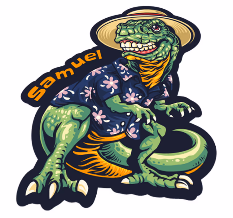 Tapete vinílico com nome traje de férias de dinossauro - TenStickers