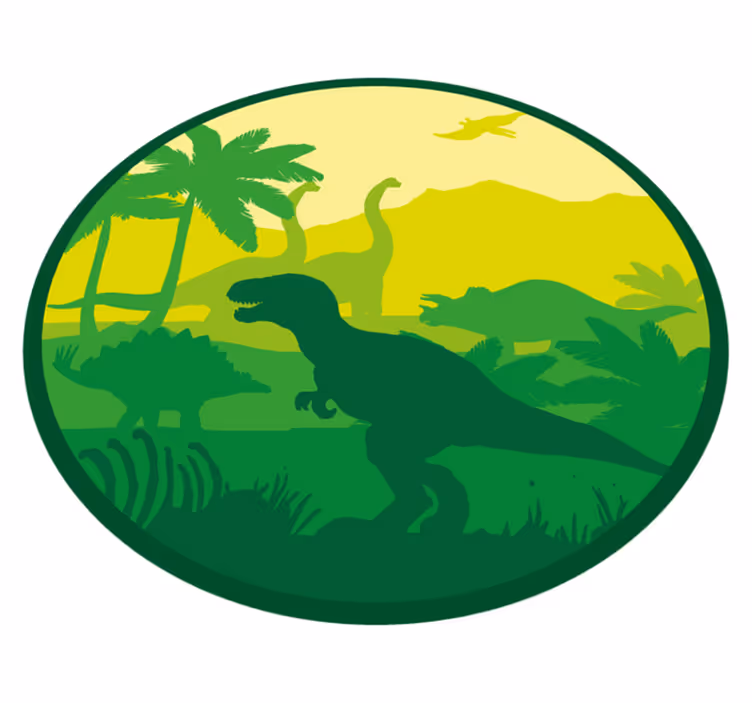 Silhueta de dinossauros em tapete circular de paisagem - TenStickers