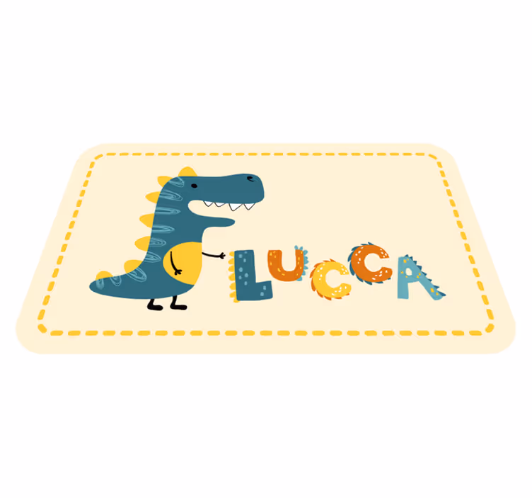 Dinossauro feliz com tapete com nome personalizado - TenStickers