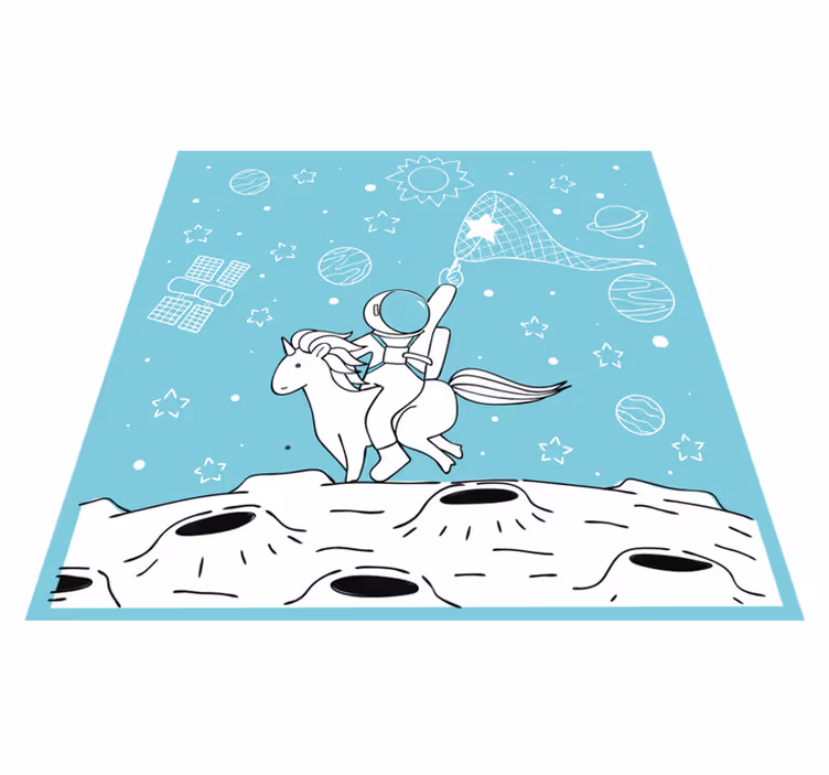Astronauta montando tapete de animal unicórnio - TenStickers