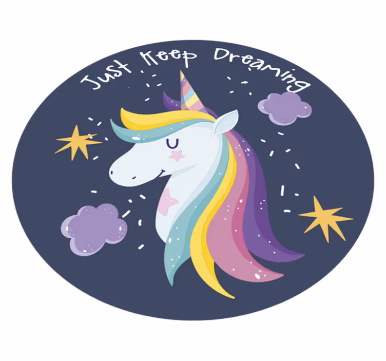 Continue sonhando com o tapete de vinil infantil de unicórnio - TenStickers