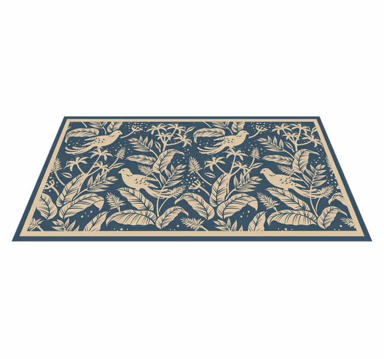 Tapete floral com produtoazul e dourado - TenStickers
