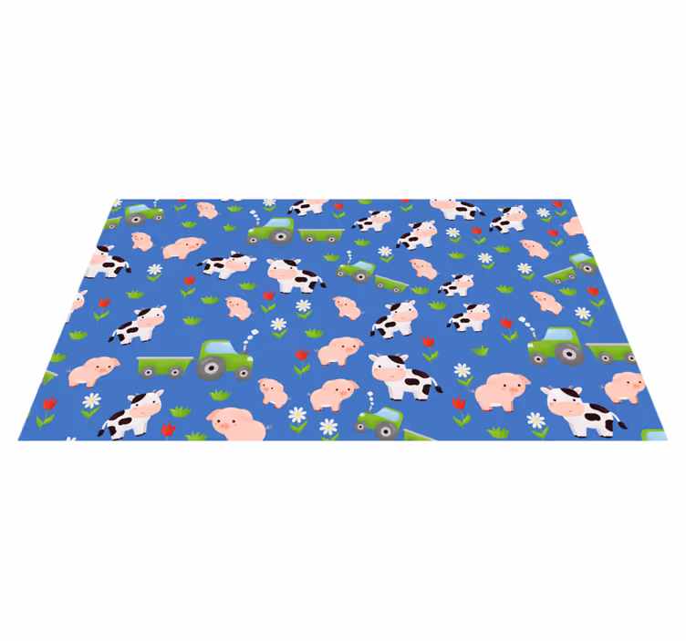 Tapete de animal com padrão de porco e vaca trator - TenStickers