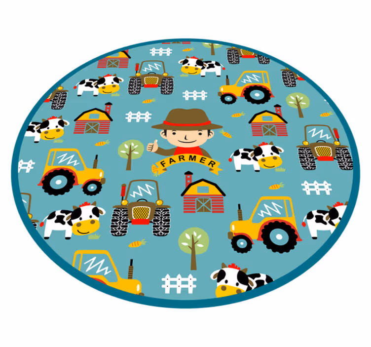 Agricultor, animais e tapete de animais de círculo de trator - TenStickers