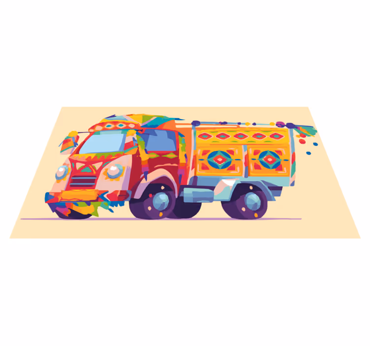 Tapete em vinil infantil ilustração de caminhão colorido - TenStickers