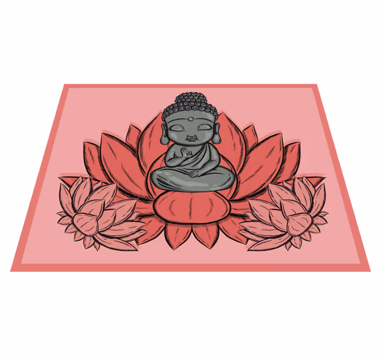 Tapete floral de lótus e desenho animado buda - TenStickers