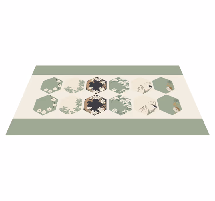 Plantas e texturas em tapetes geométricos hexagonais - TenStickers