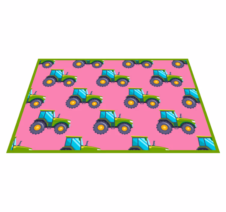 Tapete vinílico infantis tratores em fundo rosa - TenStickers
