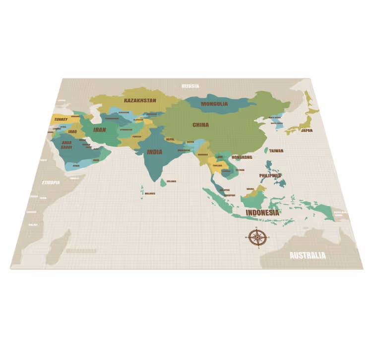 Cartão do tapete do mapa mundial da ásia - TenStickers
