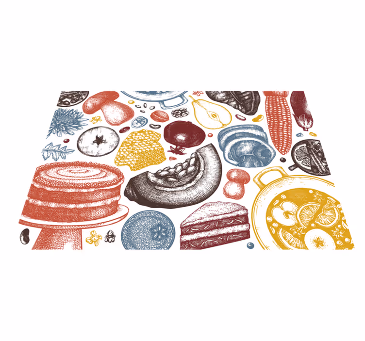 Tapete vinílico cozinha ilustrações culinárias - TenStickers