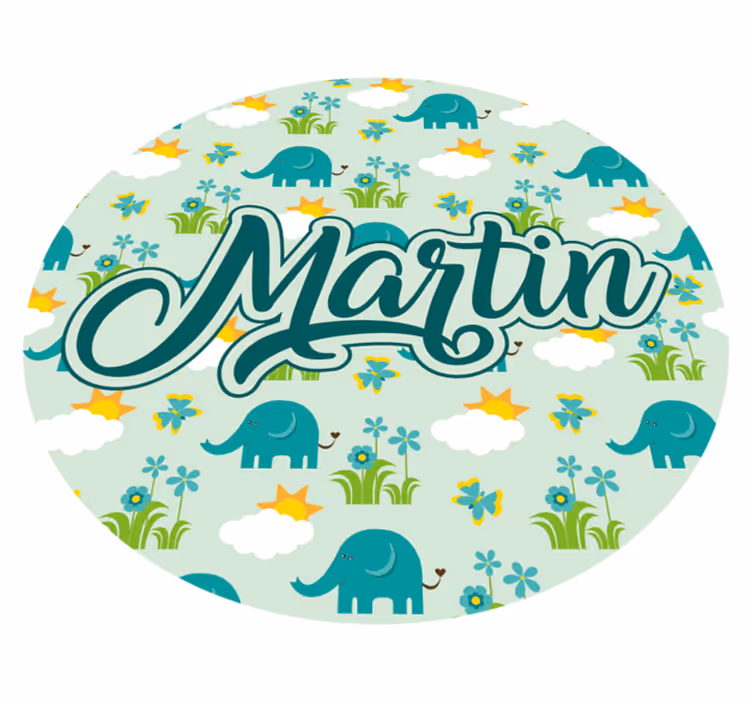 Elefante com nuvens e nome do tapete animal - TenStickers