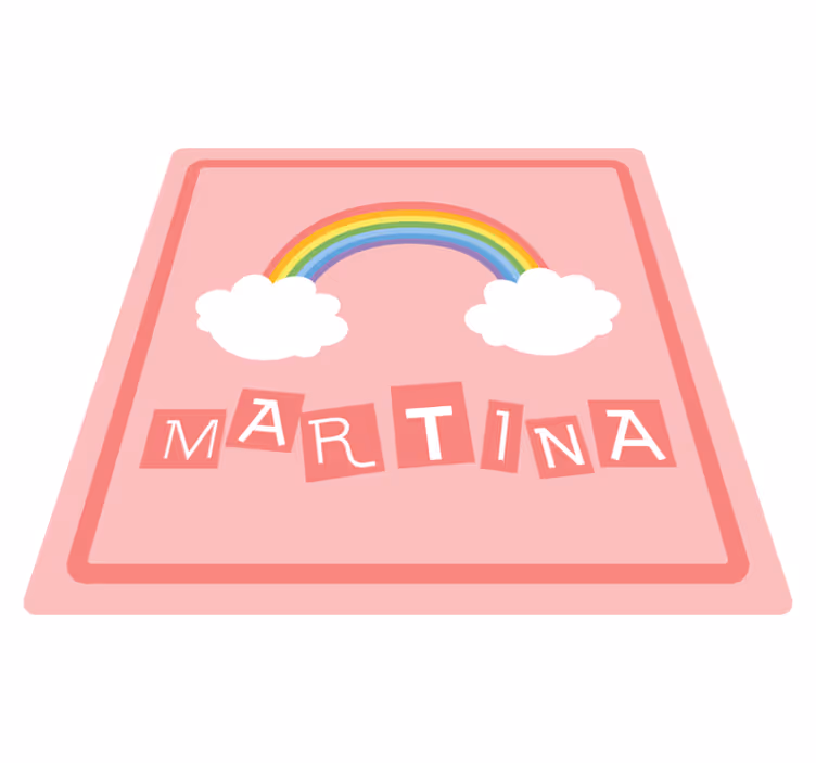 Nuvens rosa arco-íris com tapete personalizado com nome - TenStickers