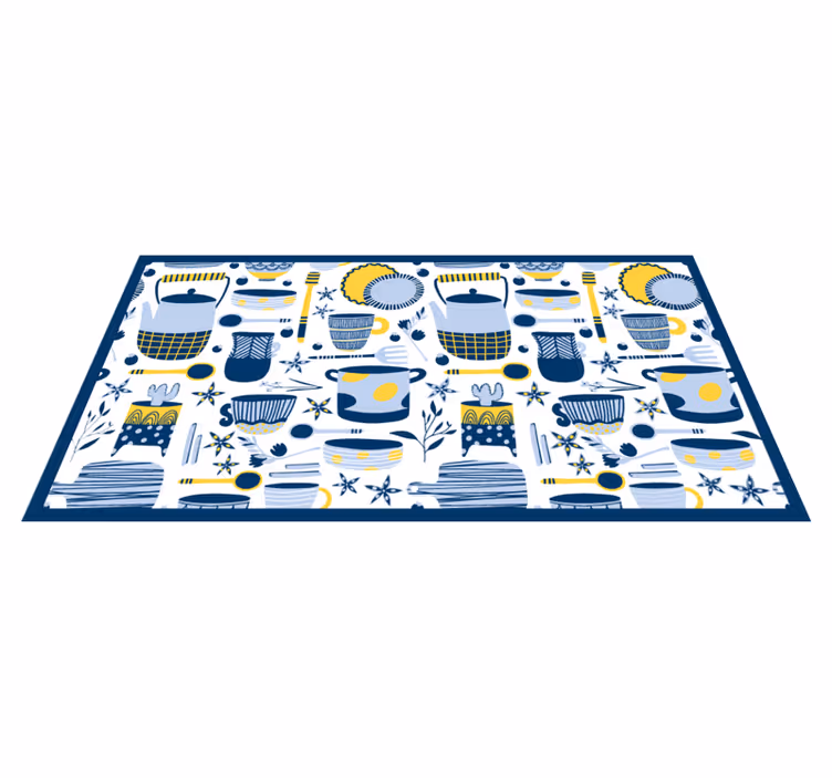 Tapete vinílico cozinha padrão azul de utensílios - TenStickers