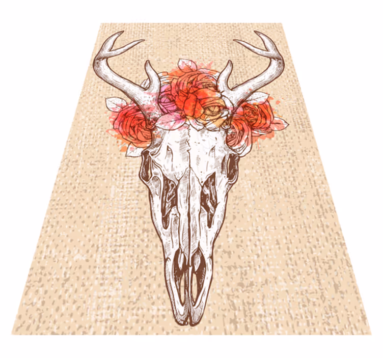 Tapete vinílico de animais arranjo floral de caveira - TenStickers