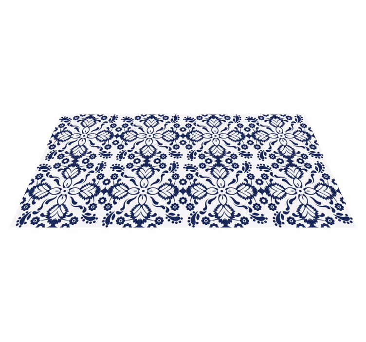 Tapete vinílico azulejos design floral azul e branco - TenStickers
