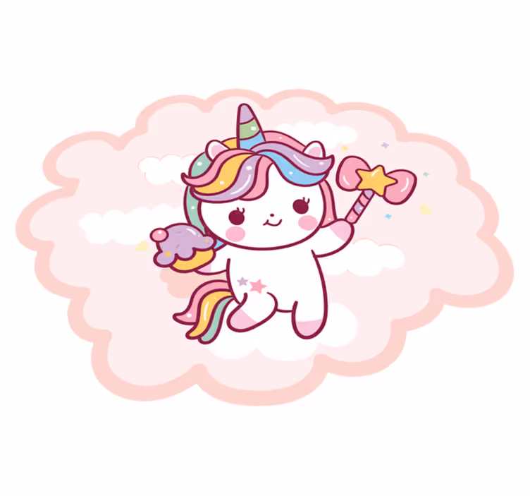 Tapete vinílico infantis unicórnio bebê com varinha - TenStickers