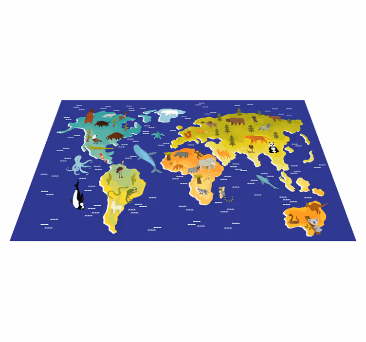 Tapete vinílico de mapa mundial design de animais coloridos - TenStickers