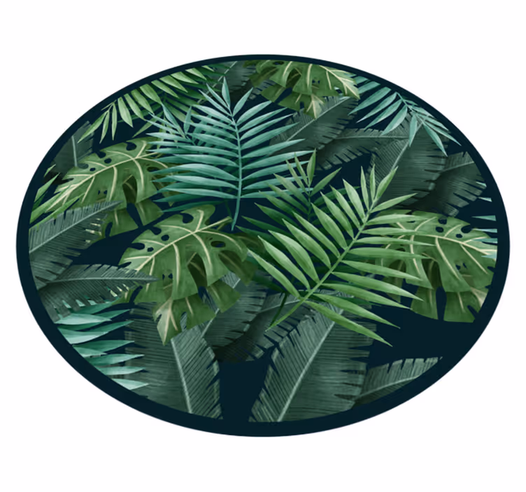 Tapete circular de vinil com folhas verdes exóticas - TenStickers