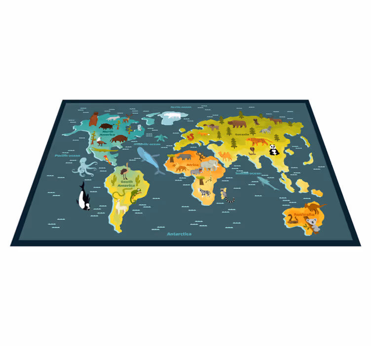 Mapa-múndi infantil com animais tapete de vinil infantil - TenStickers