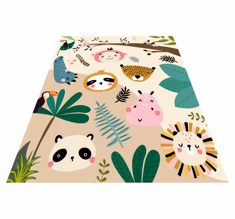 Crianças animais da selva e árvores tapete de vinil infantil - TenStickers