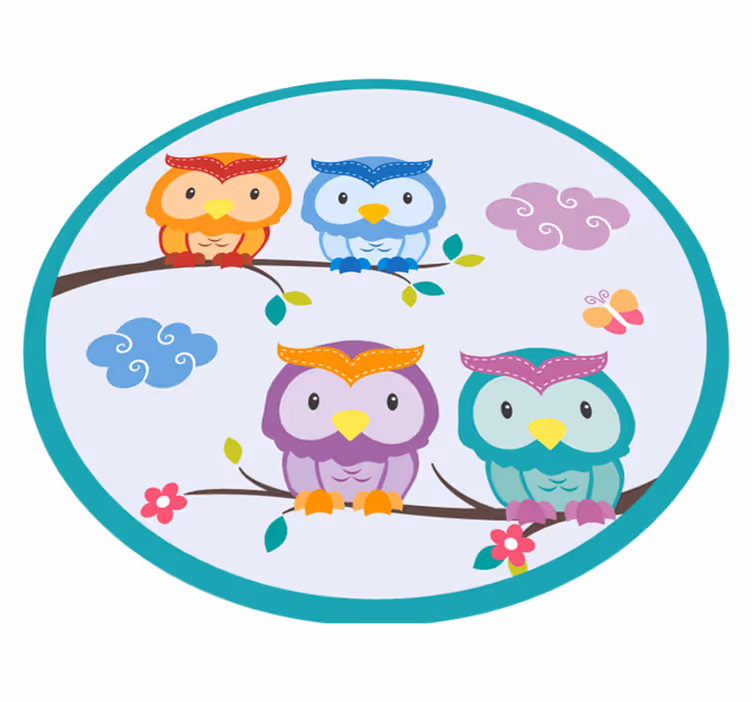Tapete vinílico para bebés família de corujas coloridas - TenStickers