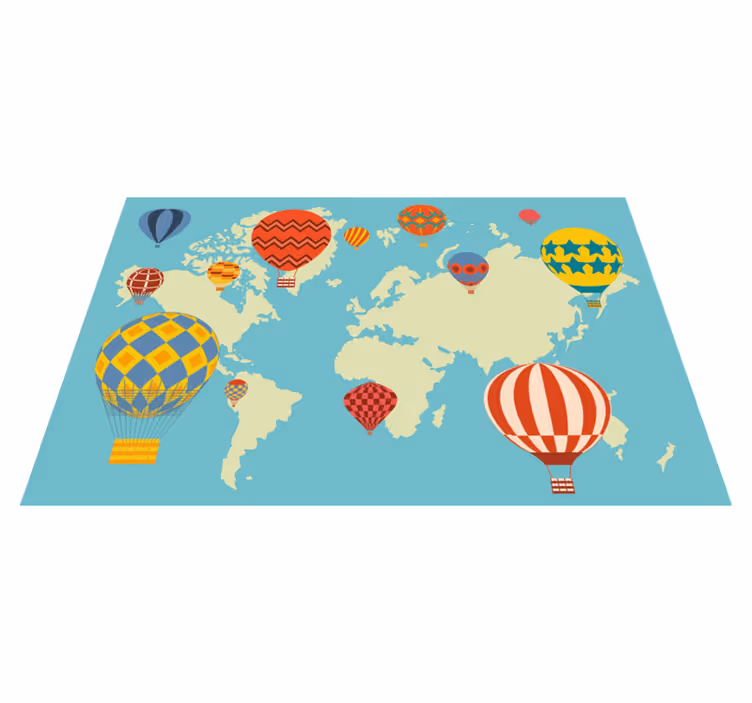 Tapete vinílico de mapa mundial com balões coloridos - TenStickers