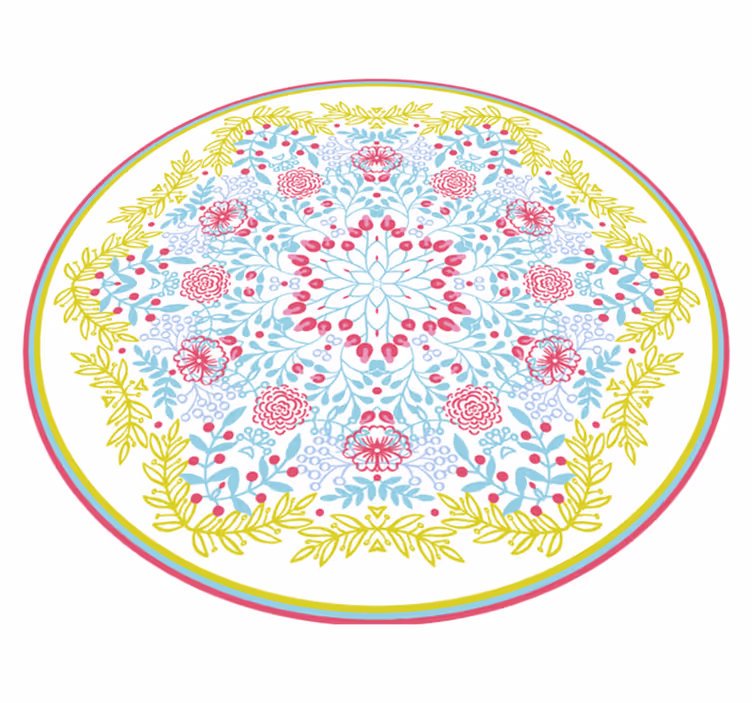 Tapete vinílico de mandala motivo botânico azul e rosa - TenStickers