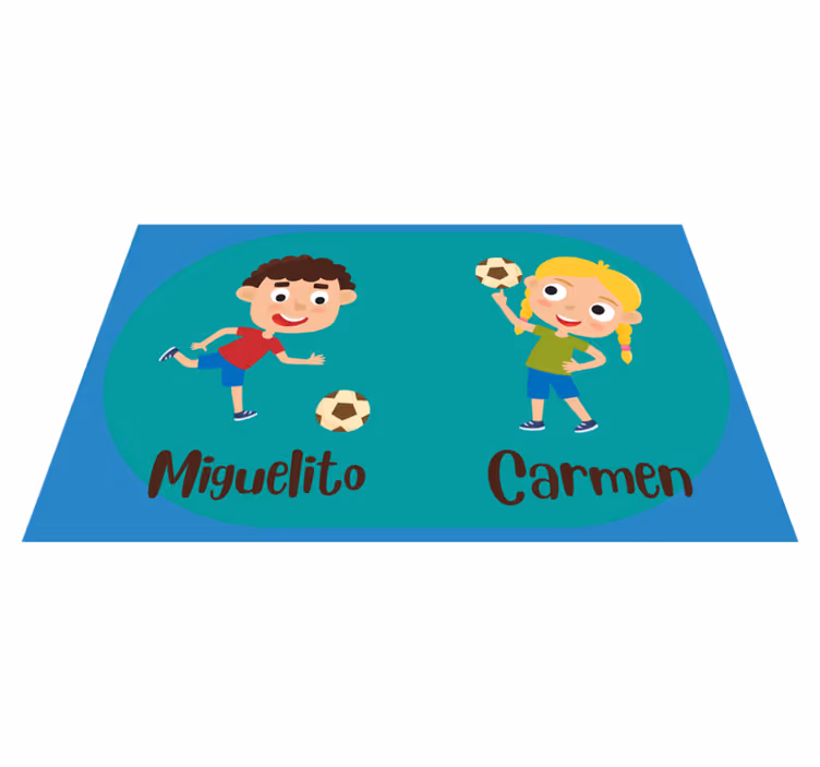Tapete em vinil infantil crianças jogando futebol com nome - TenStickers