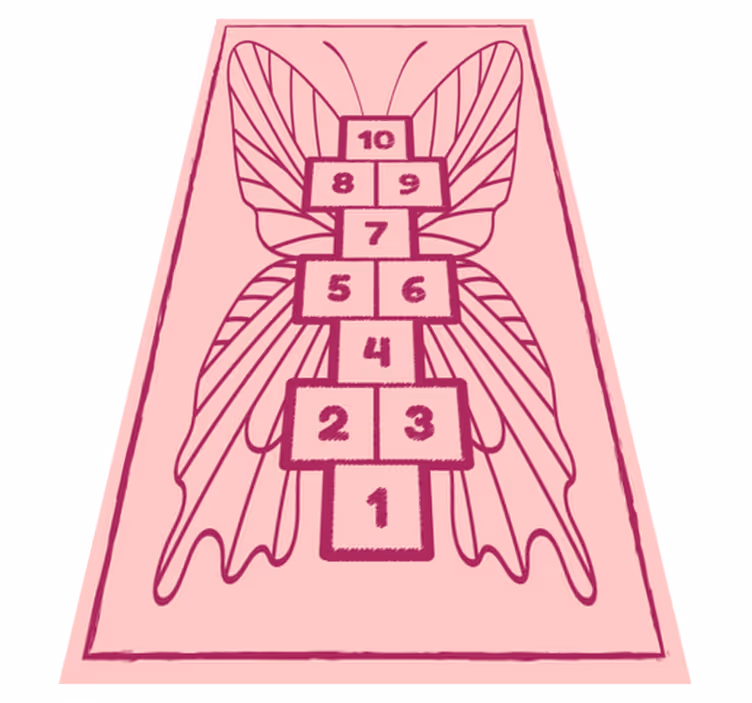 Tapete vinílico de jogos amarelinha de borboleta rosa - TenStickers