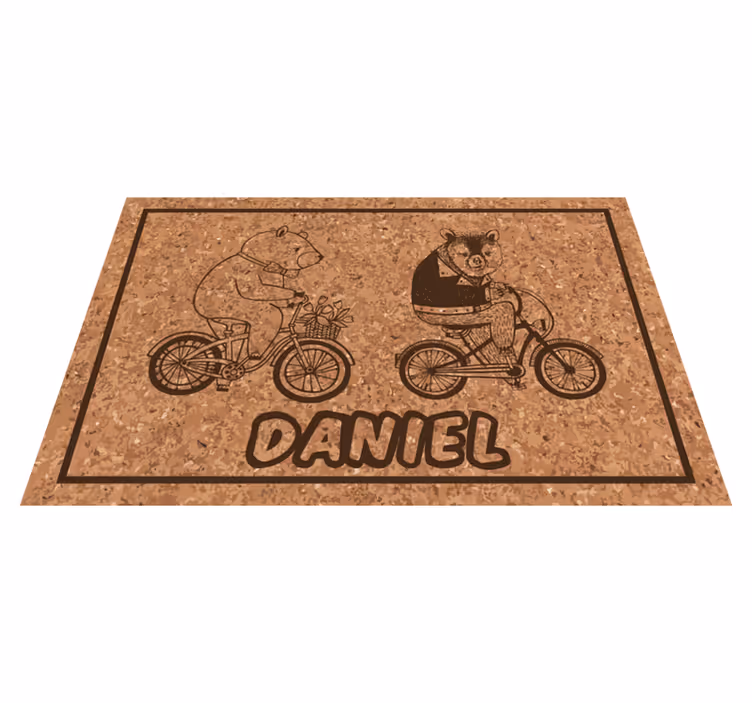 Tapete em vinil infantil ursos ciclistas com nome - TenStickers