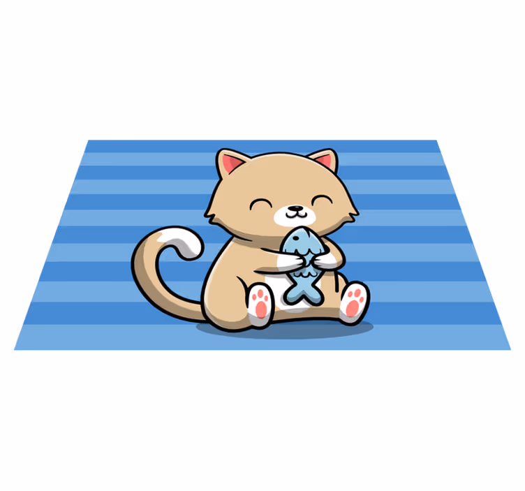 Tapete vinílico de animais gato fofo com peixe - TenStickers