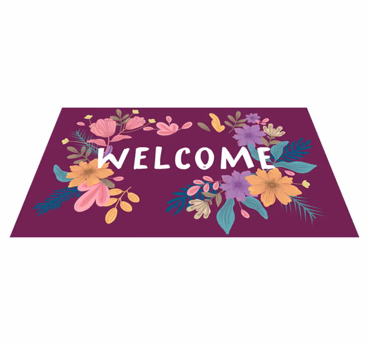 Tapete vinílico hall de entrada placa de boas-vindas floral - TenStickers