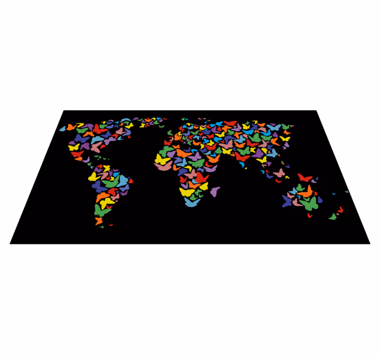 Piso de casa de banhode borboletas de néon de mapa mundial - TenStickers
