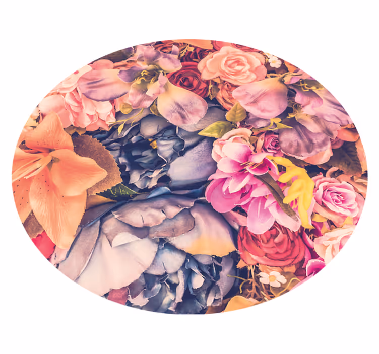 Tapete vinílico flores e plantas arranjo floral redondo - TenStickers