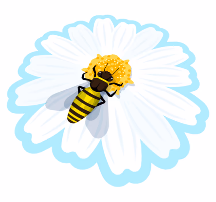 Tapete vinílico flores e plantas abelha na margarida - TenStickers