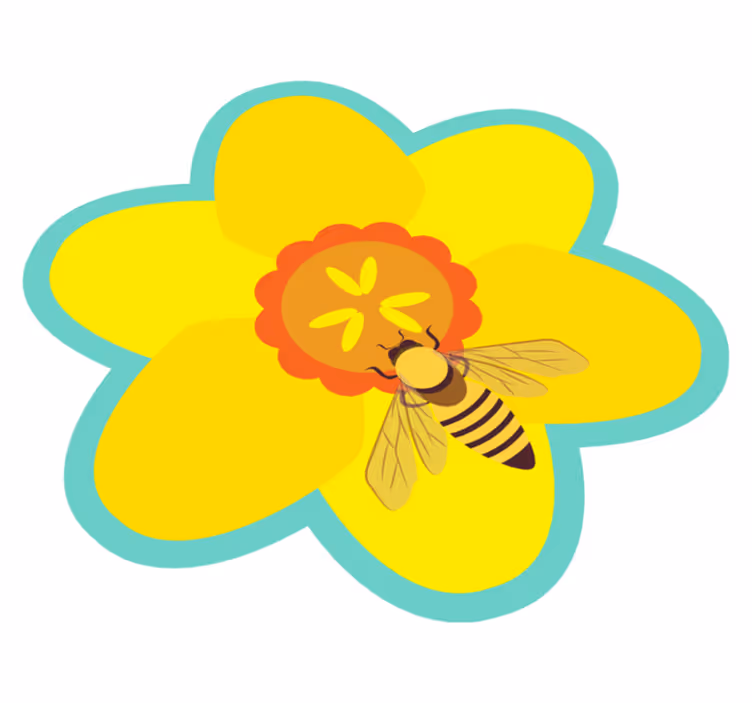 Tapete vinílico flores e plantas abelha em um girassol - TenStickers